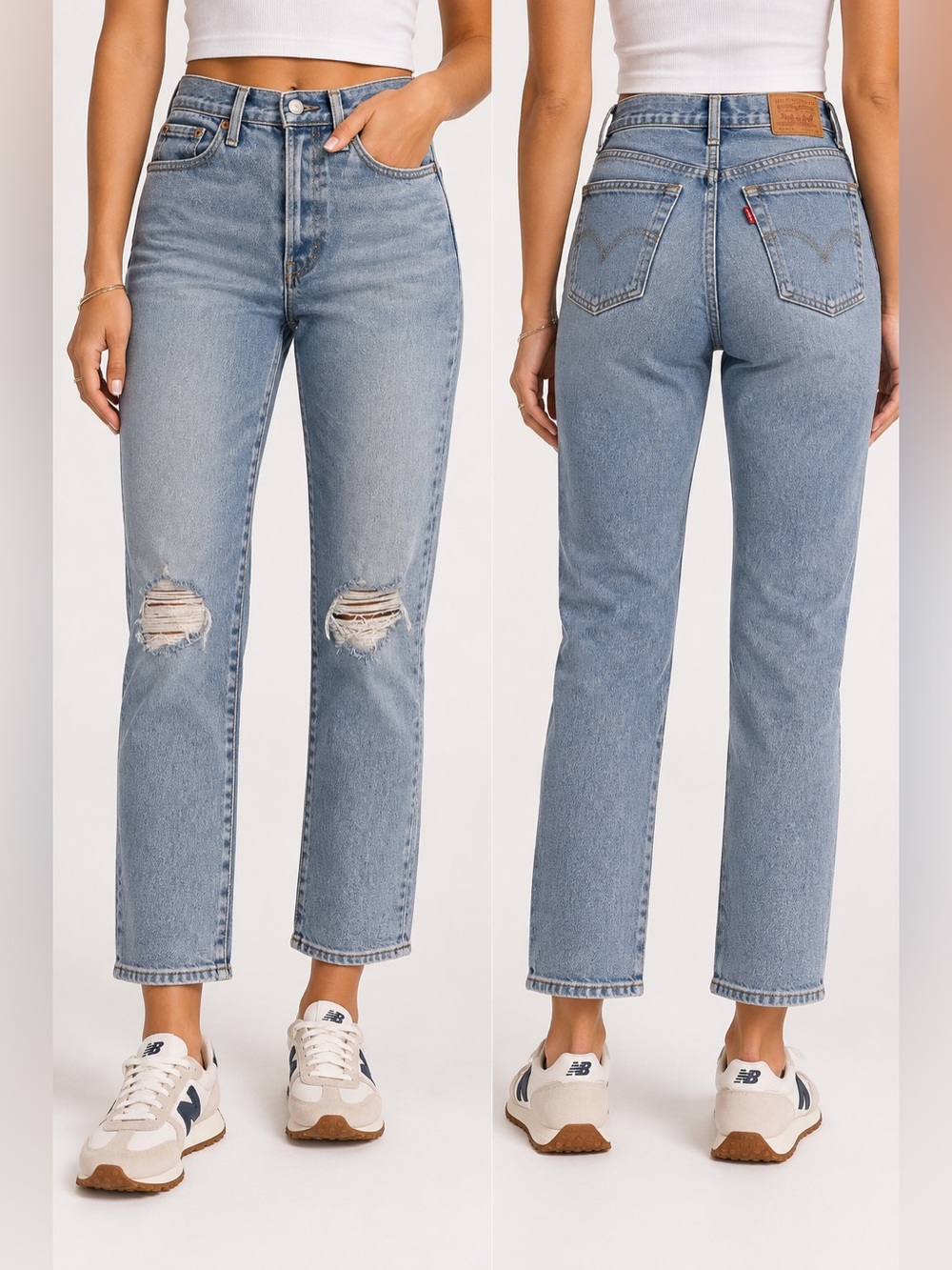 Levi’s Wedgie Straight Jeans 25 Distressed Ripped Knee Light Wash Button Fly